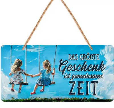 Produktbild von Retro Blechschild mit Spruch vintage Metallschilder mit Sprüchen als Wanddeko für Küche und Garten, Shabby Chic Deko mit Jutekordel