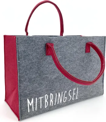 Produktbild von heimtexland ® Allzweck Filztasche Shopper Tasche Tragetasche Filz Einkaufstasche Einkaufskorb XL Shopping Bag Henkeltasche Typ717 Mitbringsel Grau Rot