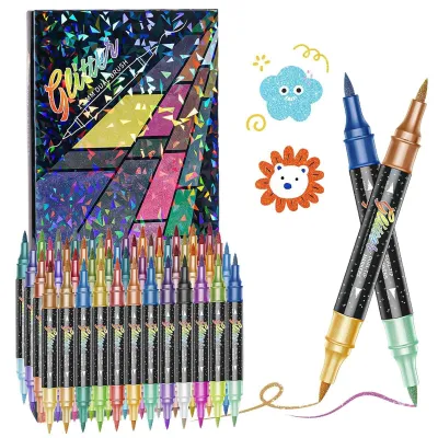 Produktbild von Farbmarker – Doppelseitig – Feine/Pinselspitze – Glitzerfarbe – Marker für Ausmalbücher – Vielseitig für kreative Projekte – Farbstifte