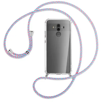 Produktbild von Handykette Backcover-Schutzhülle mit Band (Metall silberfarben) für Huawei Mate 10 Pro - pink/mint