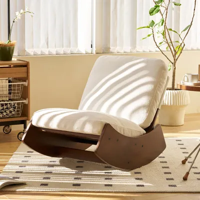 Produktbild von MODFU Schaukelstuhl Gleiter Sessel Einzelsitz Sanfte Gleitbewegung Gepolsterter Sessel Ergonomische Sitzform für Wohnzimmer Schlafzimmer Weiß