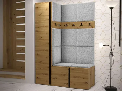Obrázek produktu pro Předsíňová stěna s botníkem a panely 42x42 SELAND 5 - artisan / černá / šedá