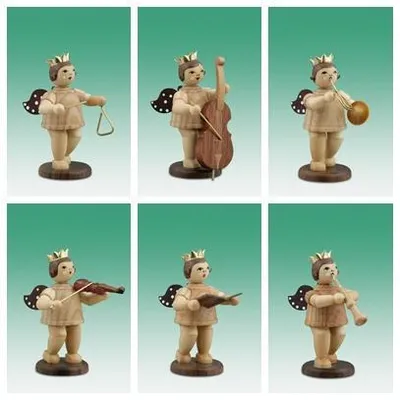 Produktbild von Holzfigur Musikantenengel 6tlg. mit Krone natur Höhe 6cm NEU