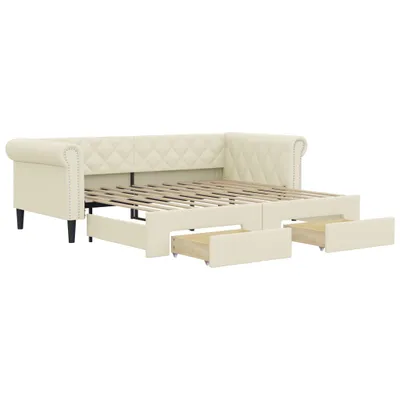 Image de vidaXL Lit de jour extensible avec tiroirs Crème 90x200 cm Similicuir