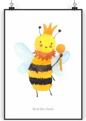 Produktbild von Mr. & Mrs. Panda Bild Biene König DIN A3 - Weiß - Geschenk, kunstdruck poster, wanddeko, drucke, Wandbild, Plakat