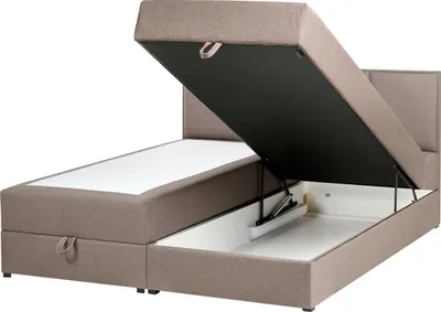 Produktbild von BELIANI Boxspringbett Taupe Stoffbezug 160 x 200 cm mit Bettkasten Hochklappbar Hohes Kopfteil Matratzen Modern Skandinavisch Schlafzimmer Möbel