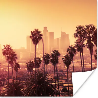 Produktbild von MuchoWow® Poster Palme - Skyline - Sonnenuntergang - Architektur 100x100 cm - Babyzimmer