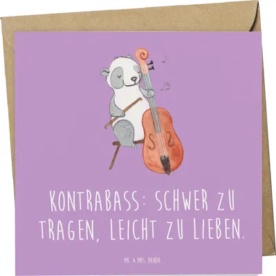 Produktbild von Mr. & Mrs. Panda Klappkarte Kontrabass Liebe - Lavendeltraum - Geschenk, doppelkarte, Jazzbands, Sinfonieorchester, faltkarte, Instrument, Lernen, Glückwunschkarte, Musik