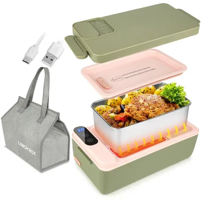 Produktbild von Elektrische Lunchbox 1L, Edelstahl-Speisenwärmer mit schneller Heizfunktion, Auslaufsicher & per USB aufladbar