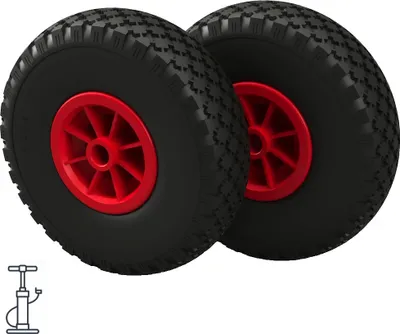 Immagine prodotto di 2 x Ruota d'aria Ø 260 mm 3.00-4 cuscinetto a strisciamento ruota del rimorchio volante per carrello manuale carretto a mano, nero/rosso
