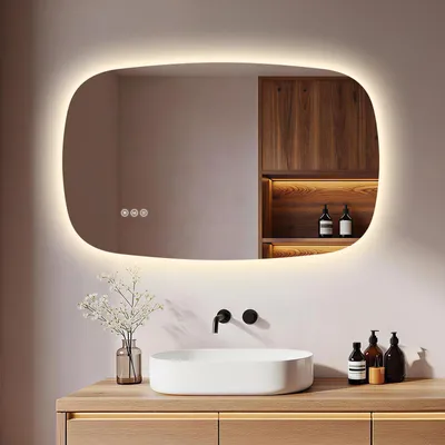 Image de S'AFIELINA 80×50 cm miroir mural LED - miroir de salle de bain avec éclairage, verre HD , intensité lumineuse variable, LED 3 couleurs, antibuée, suspension horizontale & verticale