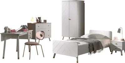 Produktbild von Set BILY Einzelbett mit Nachtkonsole, Schreibtisch und Kommode MDF Weiß