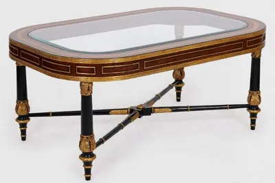 Produktbild von Casa Padrino Luxus Barock Couchtisch Braun / Schwarz / Gold 122 x 81 x H. 56 cm - Edler Massivholz Wohnzimmertisch mit Glasplatte - Barock Möbel