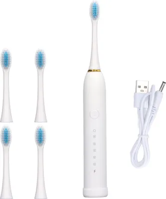Obrázek produktu pro Elektrický zubní kartáček, IPX7, vodotěsný, 6 režimů, dobíjecí, automatický zubní kartáček se 4 hlavicemi, bílý