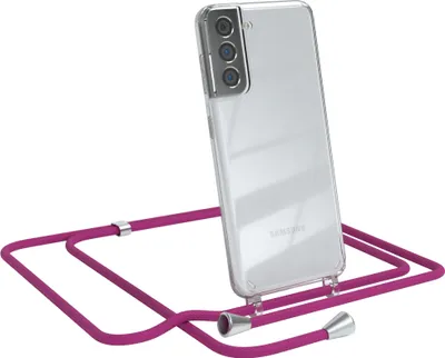 Produktbild von EAZY CASE Handykette kompatibel mit Samsung Galaxy S21 5G, Handyhülle mit Umhängeband, Handykordel, Schutzhülle Clear, Band in Rosa