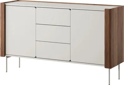 Produktbild von Kommode Kalon 142 cm Cashmere / Nussbaum Warmia mit abgerundeten Seiten und Metallfüßen