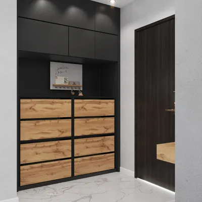 Image de Armoire à chaussures pour l'entrée | Etagère à chaussures modulaire | Armoire avec espace de rangement pour chaussures | Banc à chaussures avec l'abattant Noir WOTAN Commode à chaussures