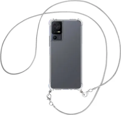 Produktbild von Handykette Backcover-Schutzhülle mit Band (Metall silberfarben) für TCL 40 SE (6.75'') - silberfarbene Snake-Kette