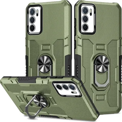 Image de OPPO A16 / A16S Case, étui durable double couche avec support d'anneau et support pour OPPO A16 / A16S vert