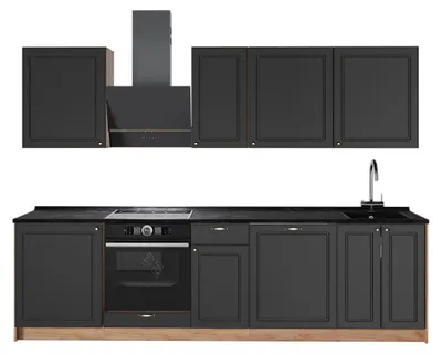 Produktbild von Küchenzeile Vicco Fame-Line Anthrazit-Gold Landhaus/Goldkraft Eiche 280 cm, AP Anthrazit, Model 64184