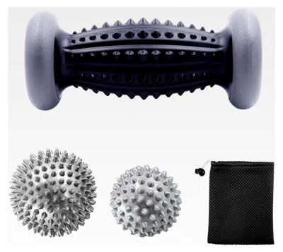 Produktbild von 3er-Set Fußmassagebälle mit schwarzer Aufbewahrungstasche, Fußmassageroller, Faszienmassageball, Massagegerät für Beine, Hände, Schultern