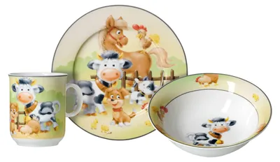 Produktbild von RITZENHOFF & BREKER Kindergeschirr "Hoftiere" 3-teilig weiß / bunt