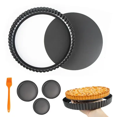 Produktbild von Omgoods – 3-teiliges Quiche-Form-Set mit abnehmbarem Boden und Silikonpinsel