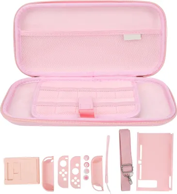 Produktbild von Tragbare Aufbewahrungstasche, Displayschutzfolie, Spielkonsolen-Schutzzubehör für NintendoPink