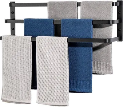 Image de Porte-serviettes noir à 3 barres, 64 cm, à fixation murale, pour salle de bains