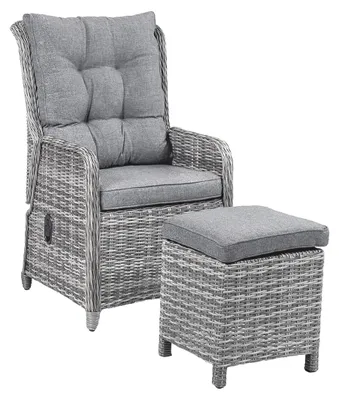 Produktbild von Loungesessel mit Hocker 40 x 40 cm | Dublin | Polyrattan | Aschgrau