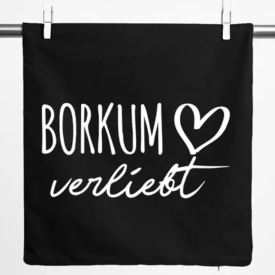 Produktbild von Huuraa Kissenbezug Borkum verliebt 40x40cm Black Baumwolle Dekokissenbezug Geschenkidee