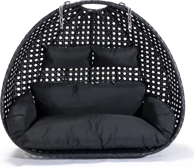 Produktbild von HOME DELUXE - Hängesessel Twin - Schwarz, nur Korb - inkl. Sitz- und Rückenkissen I Polyrattan Hängestuhl Gartenschaukel Hängekorb