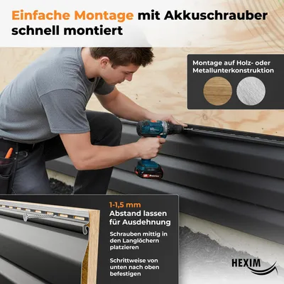 Produktbild von HEXIM Siding Fassadenpaneele außen Fassadenverkleidung wetterfest Kunststoffpanelee PVC-U Verkleidung Außenwand Hausverkleidung UV-beständig - (1 Paneel anthrazit 0,48QM)