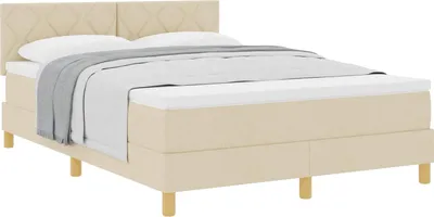 Image de vidaXL Lit boxspring avec matelas Crème 140 x 200 cm Tissu