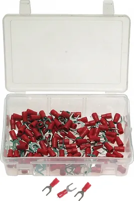 Image de 100 x cosses de câble Assortiment de cosses à sertir TYPE GABELFORM ROUGE 0,5-1,5 mm²