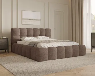 Produktbild von MOEBLO Polsterbett Bubble Bett 19 – Doppelbett im Wolkenbett-Design mit Bouclé-Bezug, gepolstertem Kopfteil, Bettkasten, Gasfedermechanismus und Lattenrost - 180x200 cm - Taupe (Arena 06)