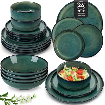 Immagine prodotto di Set di stoviglie in Vetroceramica verde, composto da 24 pezzi, per 6 persone