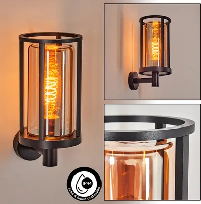 Produktbild von Frascati Außenwandlampe aus Metall/Glas in Schwarz/Bernsteinfarben