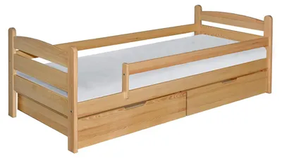 Produktbild von Masseno Kinderbett MARIS 90x200 cm mit Schublade, Rausfallschutz, Einzelbett für Mädchen und Jungs,Kieferfarben