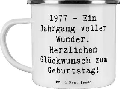 Produktbild von Mr. & Mrs. Panda Pott Spruch 1977 Geburtstag Wunder - Weiß - Geschenk, Happy Birthday, Jahrgangswunder, becher emaille, Geburtsjahr, Outdoor, Teetasse, Tasse, Feier