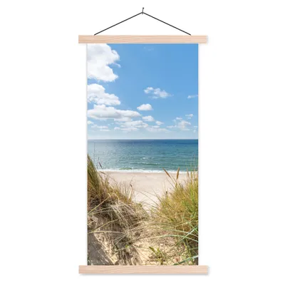 Produktbild von MuchoWow® Textilposter Düne - Gras - Meer - Strand 60x120 cm mit holzfarbenen Rahmen - Holz