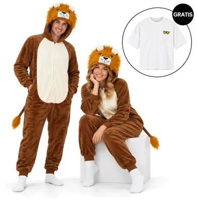 Obrázek produktu pro Onesie Kigurumi Pyžamo Lev Převlek Kostým M: 155 - 165cm + Oversize tričko M