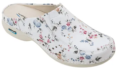 Produktbild von BERLIM WG4AF1 e, waschbare Leder-Arbeitsschuhe für Damen von Nursing Care, ohne Riemen und Blumenmuster, Größe 1: 38