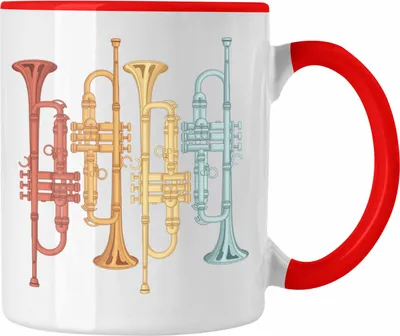 Produktbild von Trendation - Trompete Tasse Geschenk für Posaunist Kaffee-Becher Posaune Retro Grafik (Rot)