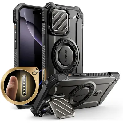 Image de Coque pour iPhone 16 Pro Max 6,9 pouces, avec MagSafe, protection de l'appareil photo et support, couleur noire