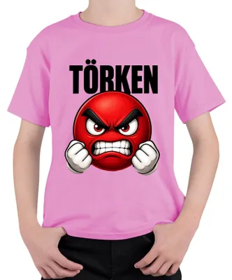 Produktbild von TÖRKEN wütender Emoji rot geballte Fäuste Comic Uni Kinder T-Shirt roter Smiley Comic, Pink, 152