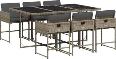 Produktbild von vidaXL 7-tlg. Garten-Essgruppe mit Kissen Grau Poly Rattan