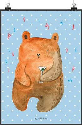 Produktbild von Mr. & Mrs. Panda Bild Bär Party DIN A2 - Blau Pastell - Geschenk, Geburtstagsgeschenk, Teddy, Lustig, drucke, wanddeko, Plakat, Wandbild, Gute Laune, kunstdruck poster
