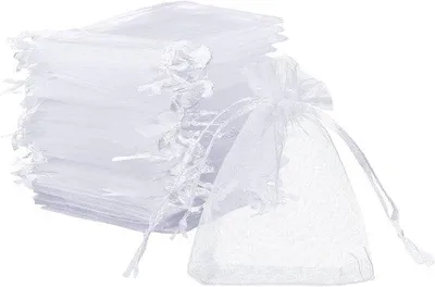 Obrázok produktu pre Organzový darčekový vrecúško 7 x 9 cm, biele, na šperky, cukrovinky a dekoráciu