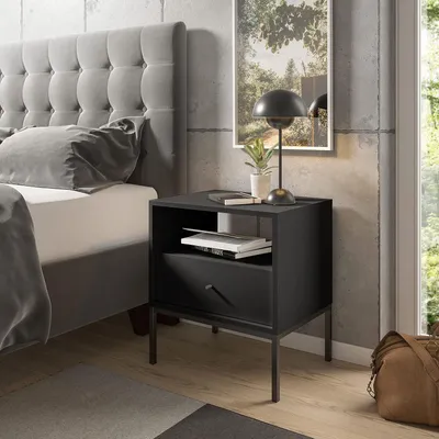 Immagine prodotto di Tavolino da notte - Comodino - Tavolino laterale - Mobiletto per la camera da letto - Struttura in metallo